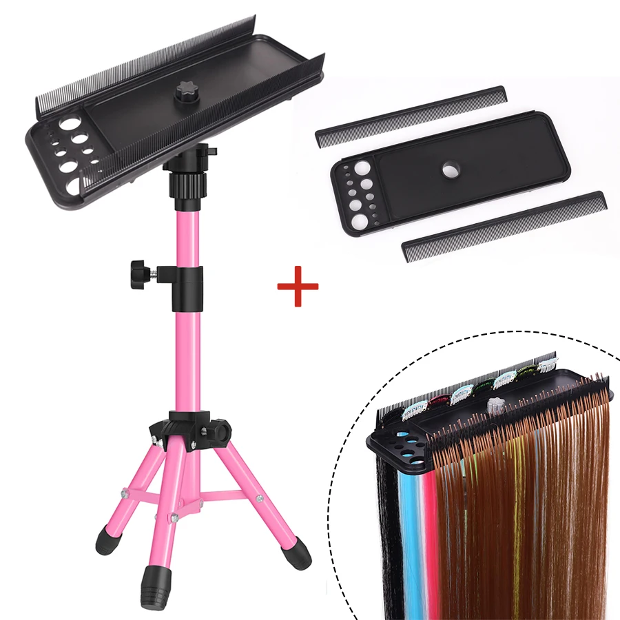 

64cm pink Wig Stand Tripod with Hair Extension Holder Hair Extension Hanger Braiding Hair Rack Hair Extension Tool wig holder