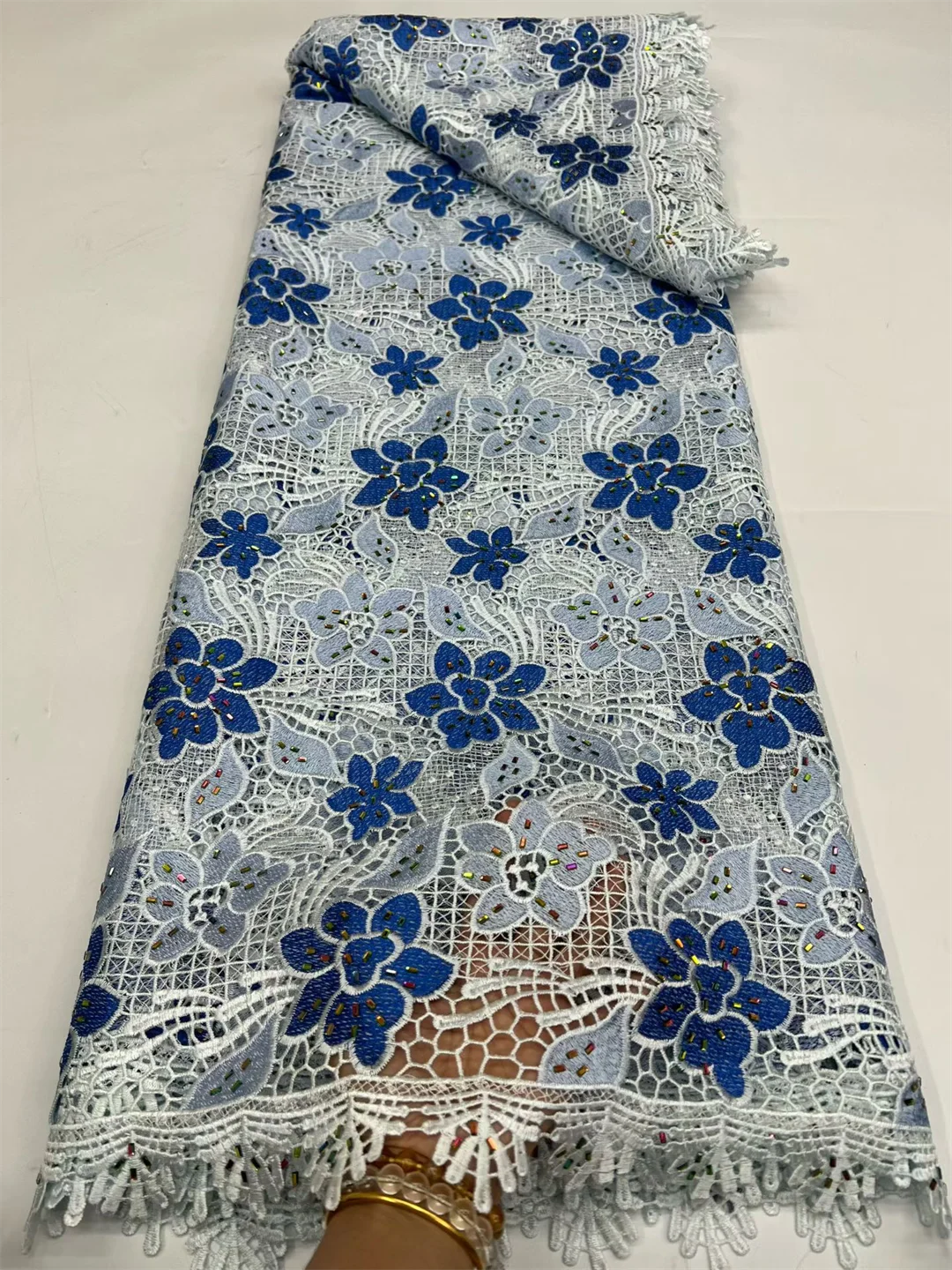 Modern 2026 Guipure Lace African Embroidered Cupion Cord Lace Nigerian Textured Cotton Fabric Skin Friendly Sewing Wedding Dress