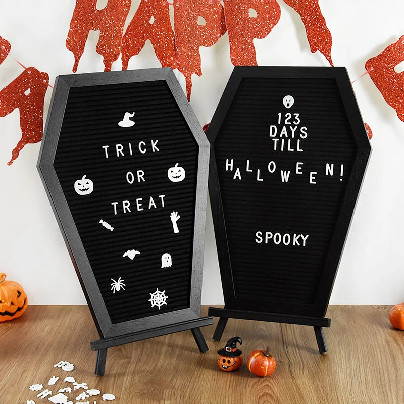 

1set Black Wooden Coffin Letter Board Horror Gothic Spooky Message Board Halloween Party Decoration Letterboard Home Decoration