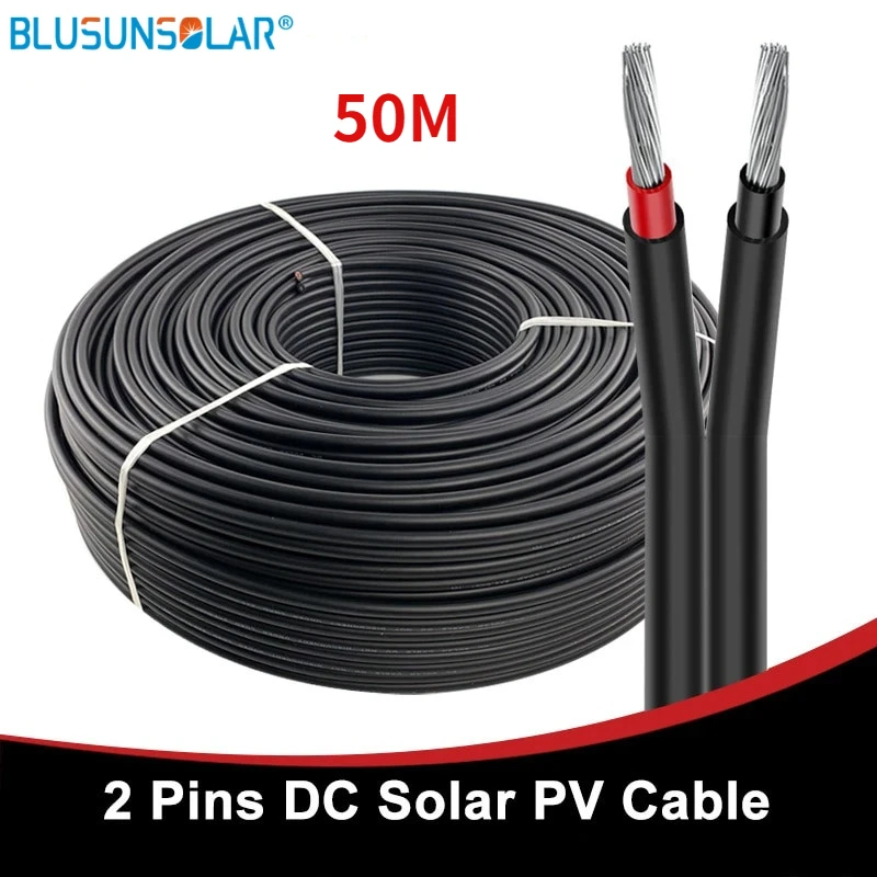 BLUSUNSOLAR 50 metrów dwurdzeniowy 2X4/6MM2 (10/12AWG) kabel słoneczny czarny kabel fotowoltaiczny drut przewód miedziany XLPE kurtka certyfikat TUV