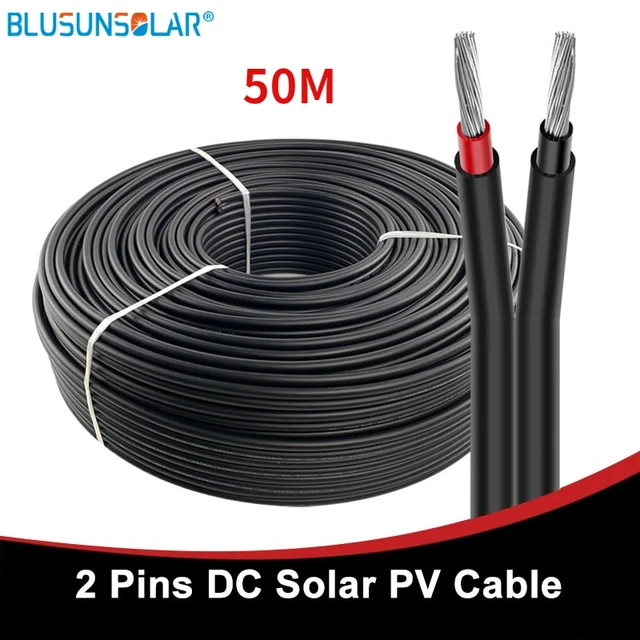 BLUSUNSOLAR 50 metrów dwurdzeniowy 2X4/6MM2 (10/12AWG) kabel słoneczny czarny kabel fotowoltaiczny drut przewód miedziany XLPE kurtka certyfikat TUV