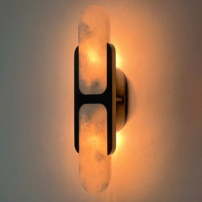 Luxurious Spanish Natural Marble LED Wall Lamp Modern Design Stainless Steel Black Gold Finish Bedroom Bedside Living