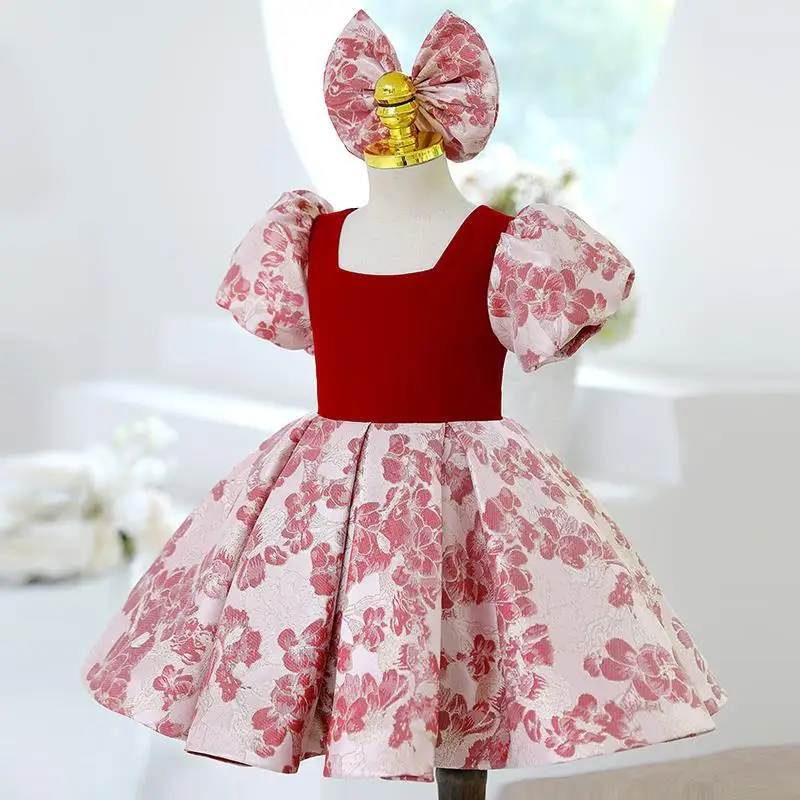 High-end children's dress light luxury niche girl host Red birthday princess dress little girl piano costume