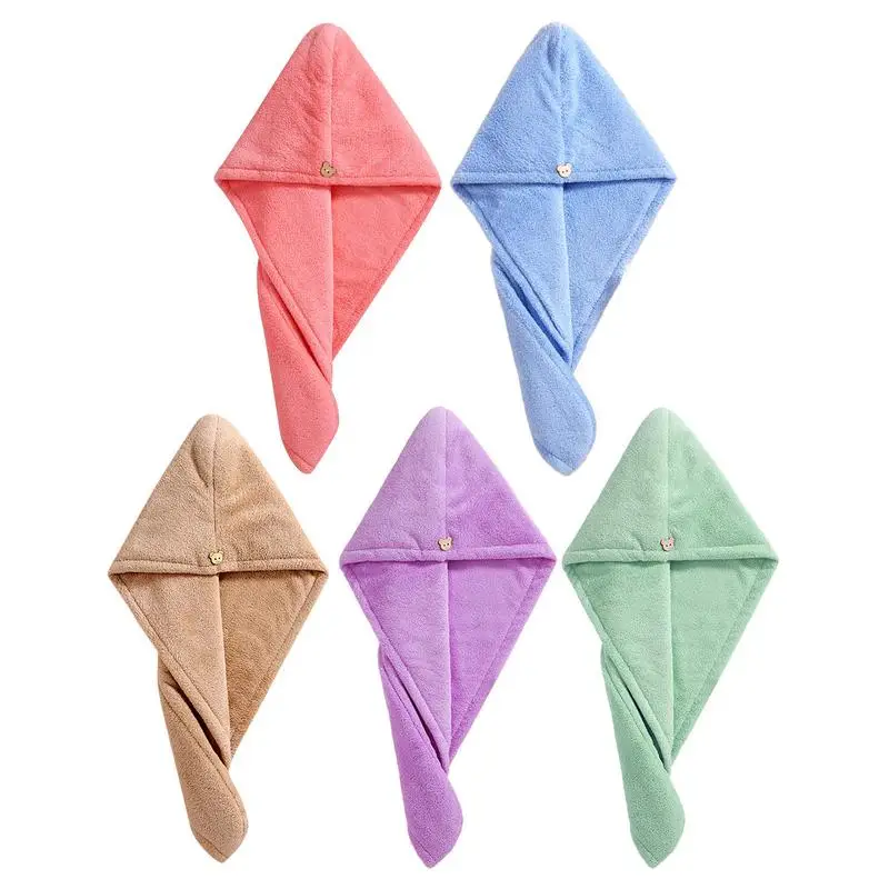 

Hair Towel Wrap Quick-dry Microfiber Hat Bath Solid Towel Cap Curly Long Hair Super Absorption Turban Bathroom Accessories