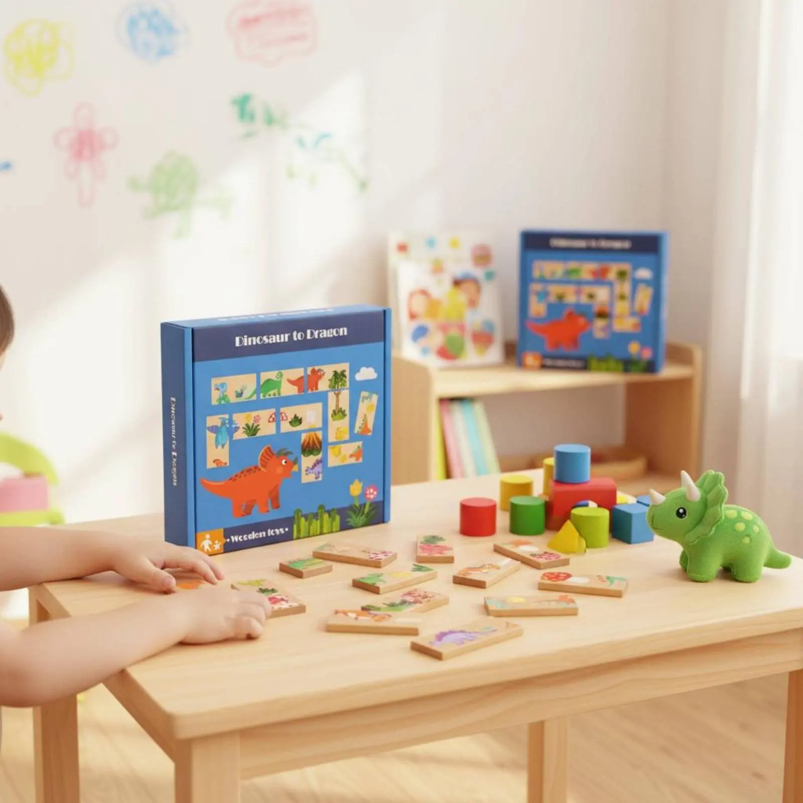 Dinosaur Tile Matching Game Set Thinking Training Dinosaur Matching Toy Wooden Tile Matching Game Game Educational Learning