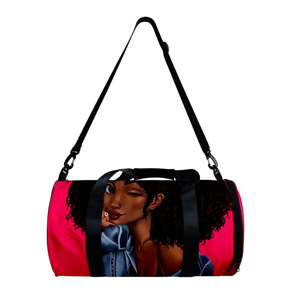 Classic Popular African Girl 3D Printed Large Capacity Travel Bags Barrel Shape Crossbody Bag Outdoor Sports Bags Gym Yoga Bag