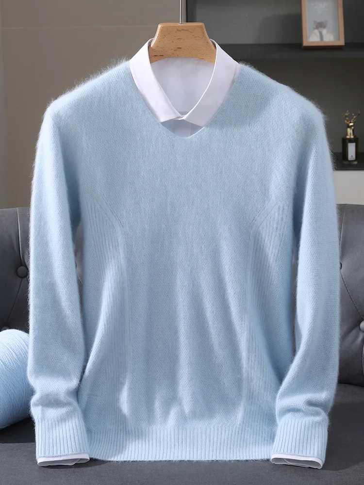 TLOML New Men's 100% Mink Cashmere Sweater V-Neck Solid Pullover Smart Casual Soft Warm Autumn Winter Mink Cashmere Comfy Tops