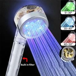 LED Temperature Sensor Shower Head with Filter 3/7 Colors Change Colorful Fan Spray Nozzle High Pressure Rainfall Bath Shower