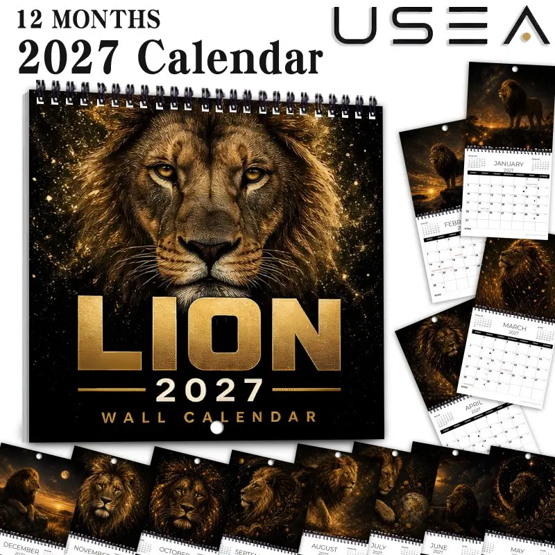 2027 Majestic Lion Hanging Wall Calendar,Monthly Planner&Yearly Organizer,Habit Tracker,Time Management,Christmas New Year Gift