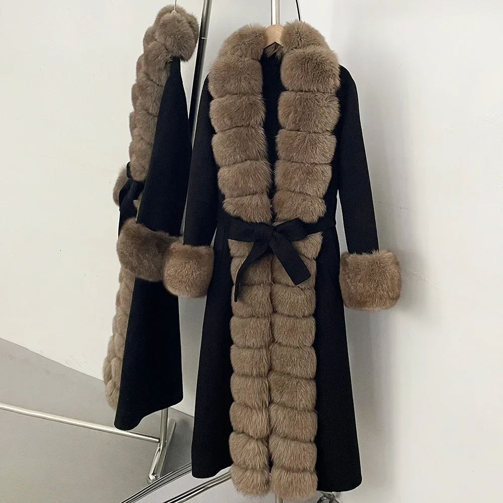 Women's Natural Fur Coat Long Wool Coat Double Face Belted Soft Wool Classic Luxury Premium Autumn Winter for Commuting Style
