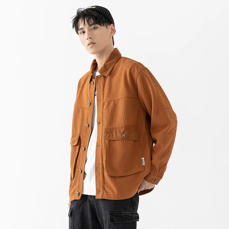 

Мужская джинсовая куртка American Caramel с вставками, осенне-зимняя, свободного кроя, с квадратным воротником, молодежная, повседневная, рабочая одежда