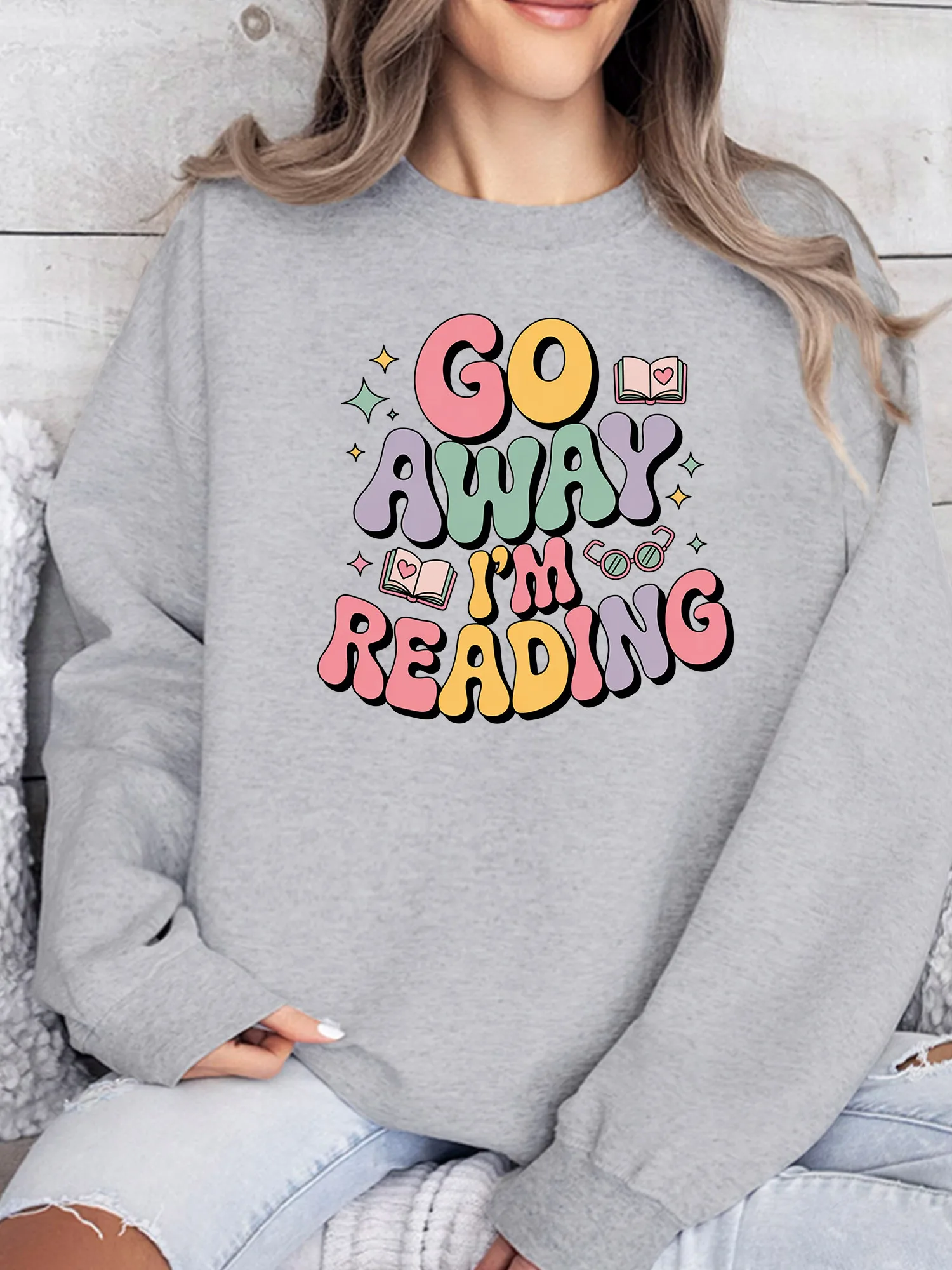 

Женская толстовка Go Away с круглым вырезом, повседневный пуловер с длинными рукавами, свободный крой, модная уличная одежда