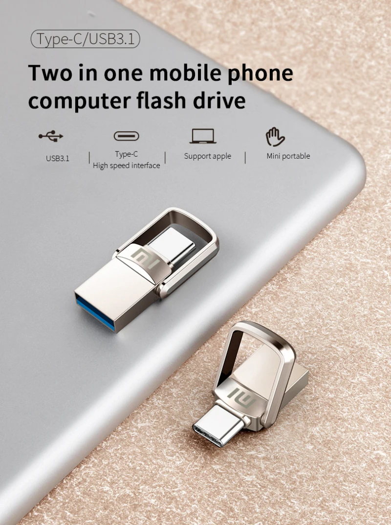 XIAOMI Original 2TB USB 3.1 Flash Drive High-Speed Pen Drive 1TB Metal Waterproof Type-C USB Memory For Computer Storage Devices