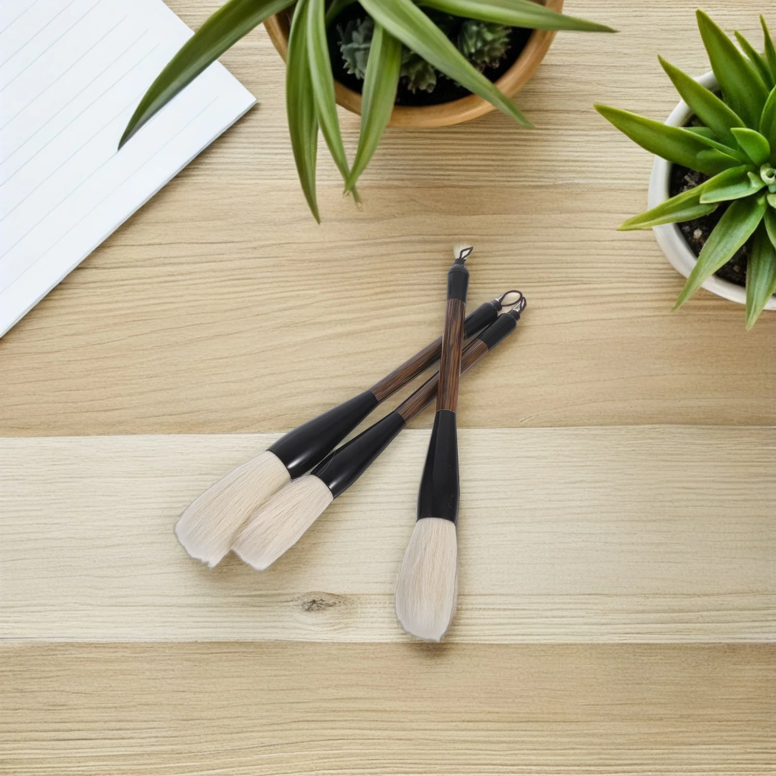 

3Pcs Chinese Calligraphy Brush Set Goat Hair Ergonomic Handle Versatile Sizes for Elegant Calligraphy Intricate Paintings