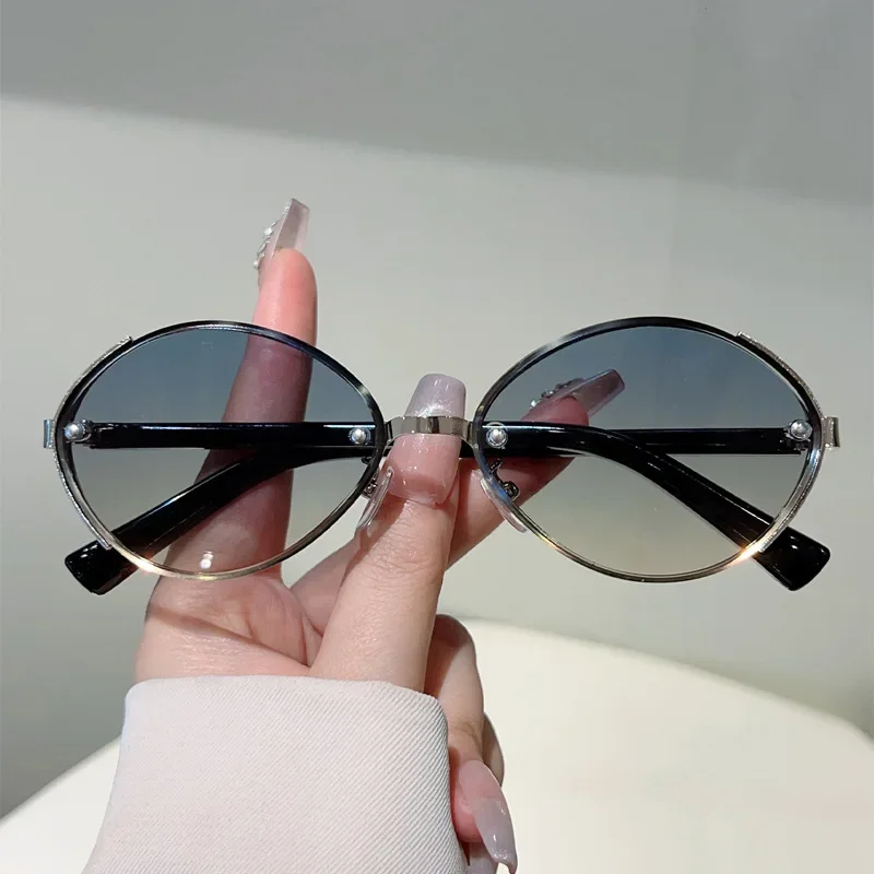 جديد عصري البيضاوي إطار معدني النظارات الشمسية للرجال النساء ريترو نظارات شمسية الذكور الإناث العلامة التجارية مصمم نظارات lrest De Sol Mujer