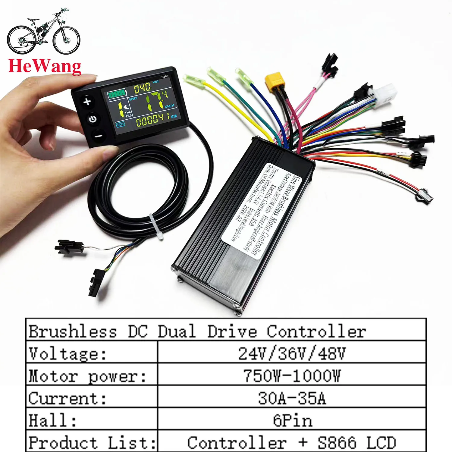 

Контроллер синусоидального тока 35А для бесщеточного двигателя 24В/36В/48В 750-1000Вт, 3 режима, 9 MOSFET, с ЖК-дисплеем S866 No.2 UART для электровелосипедов и самокатов