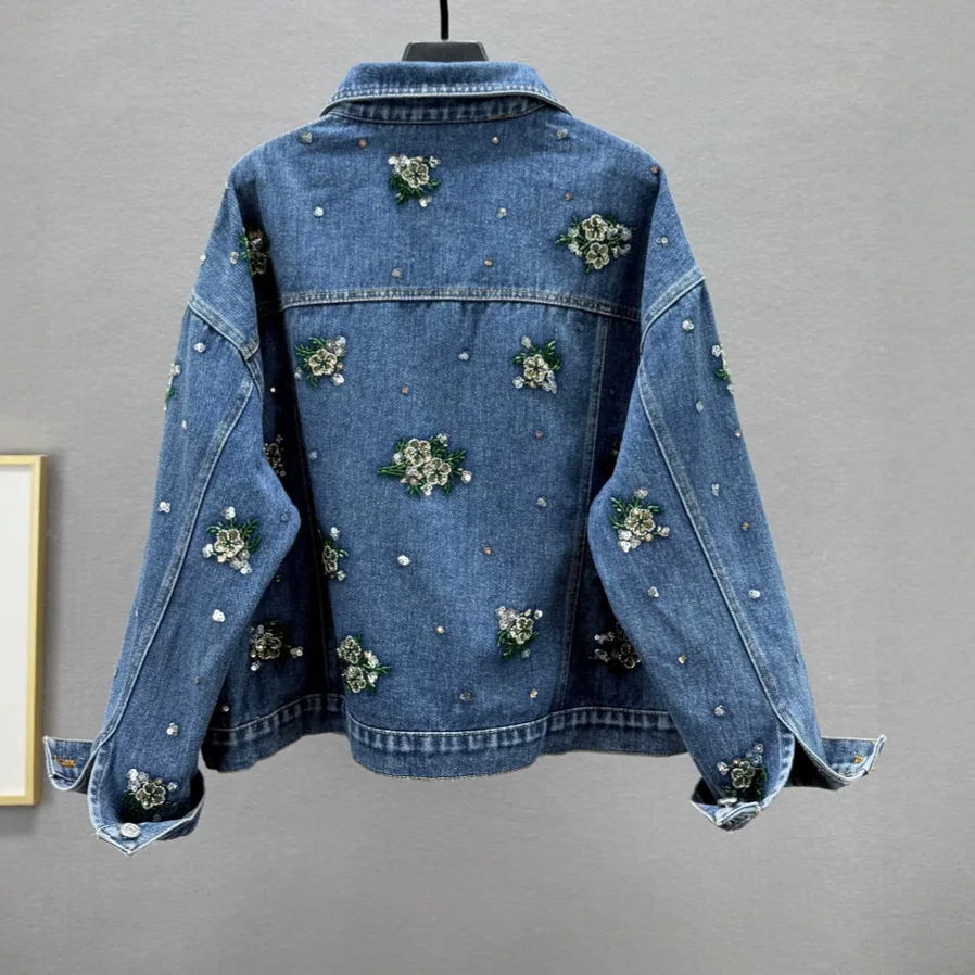 بدلة أزياء SuperAen على الطراز الأوروبي والأمريكي من قماش الدنيم المرقعة للنساء سترات فضفاضة بأكمام طويلة