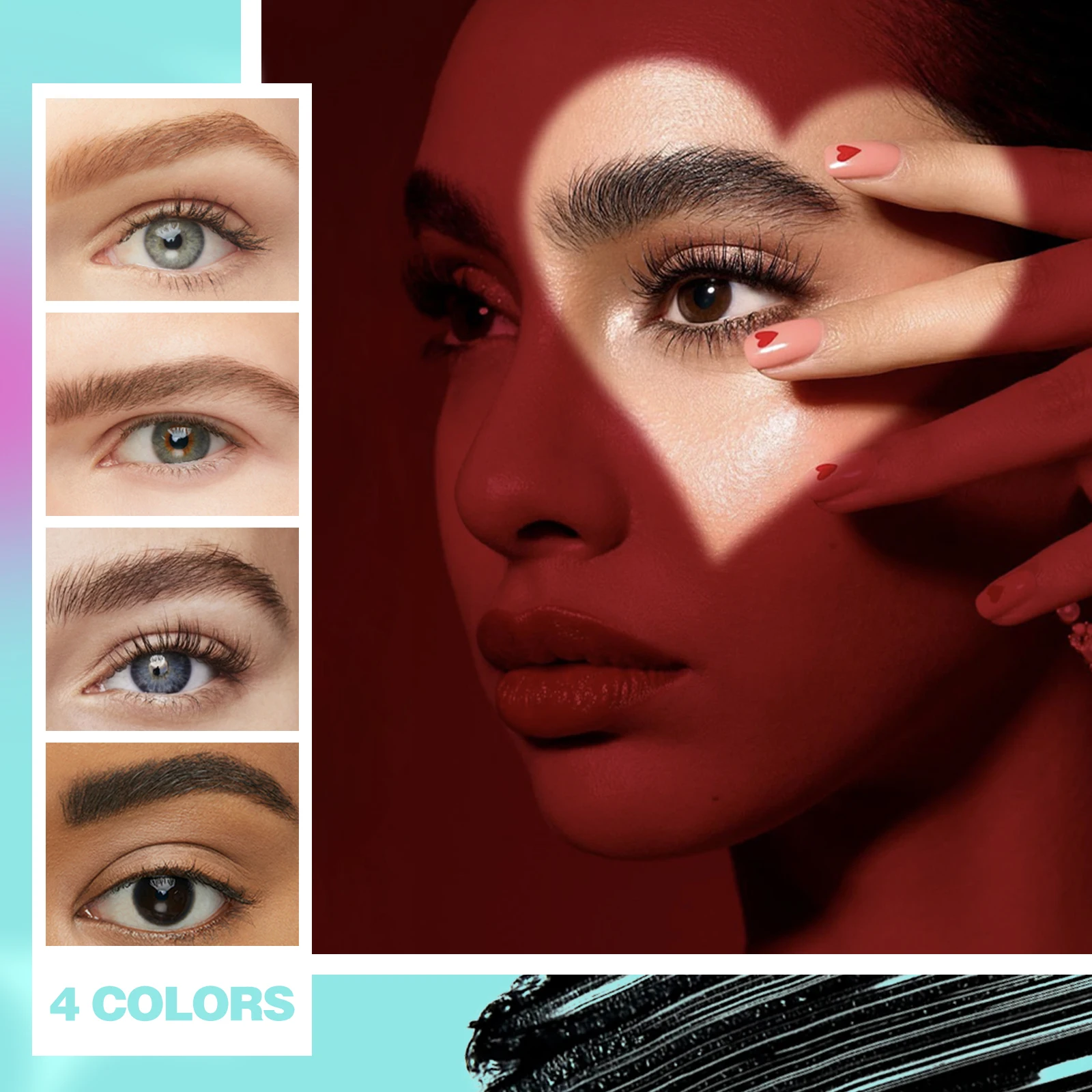 ครีมย้อมคิ้วแบบเหลวมาสคาร่า4สีมาสคาร่าแบบสีสักคิ้วคิ้วสีน้ำตาลเข้มธรรมชาติกันน้ำยาวนานยาว