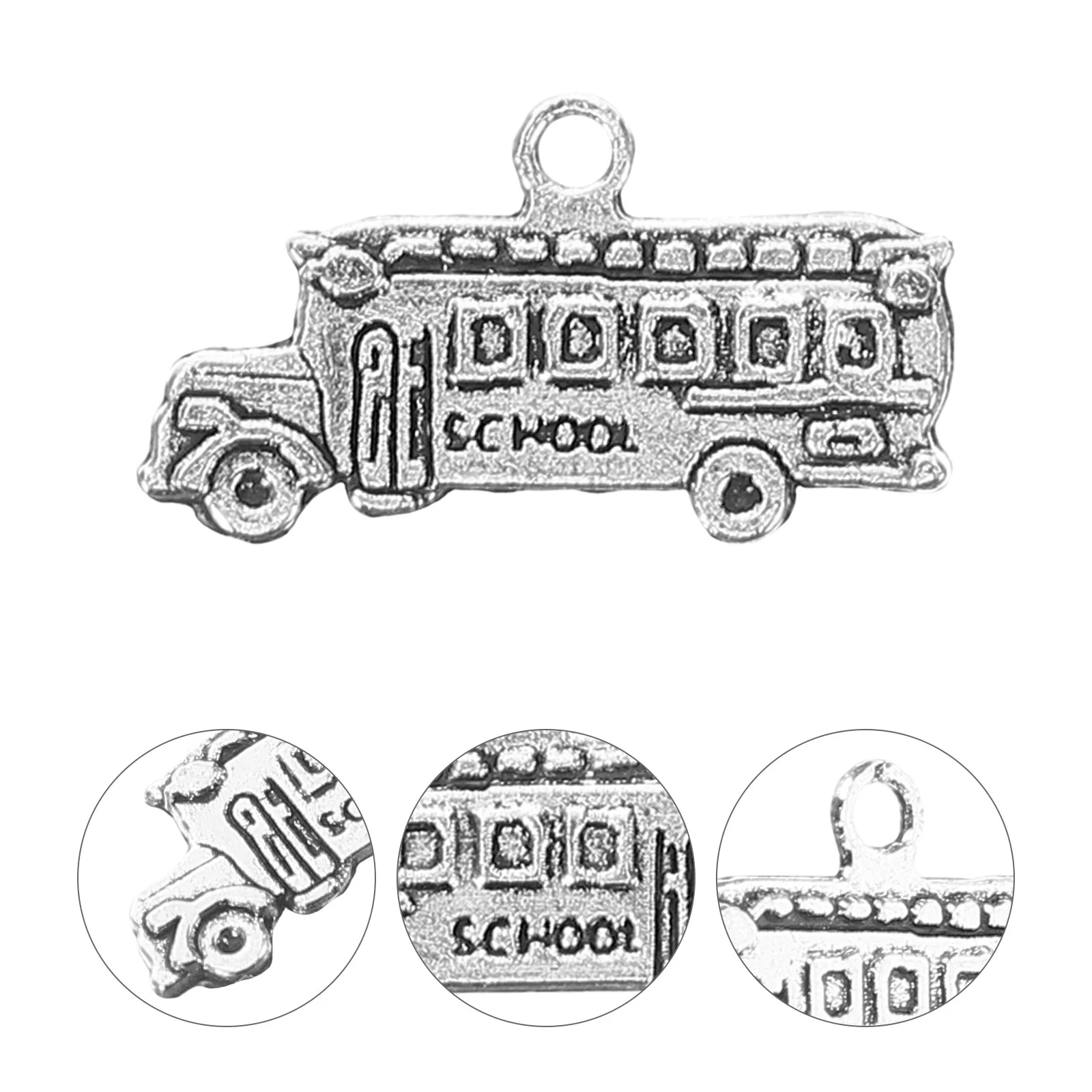 50 Pcs School Bus Pendant Themed Jewelry Small Charms Key Chain Keychain Zinc Alloy Decorative Ornament Primary