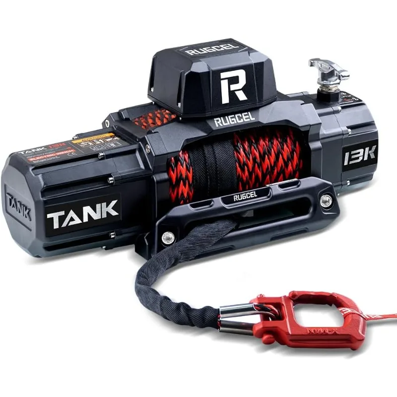 RUGCEL WINCH 13500lb tali sintetis elektrik tahan air baru 12V dengan Fairlead Hawse, remote control inframerah 2 in 1