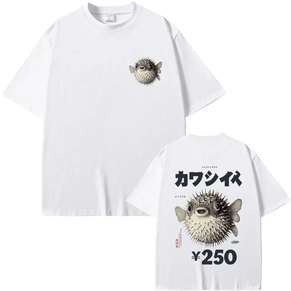Y2k Funny Vintage Top Japanese Style T-shirt Fugu Puffer Fish Ramen Graphic T Shirt Casual Loose Oversized Print T-shirts Unisex