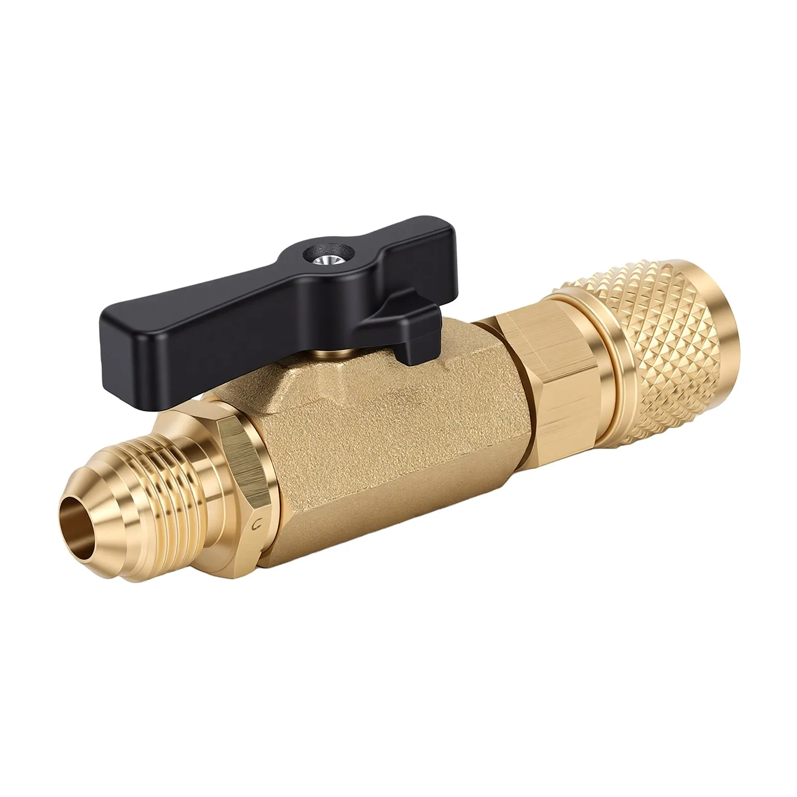 HVAC Maintenance Ball Valve 3/8 Inch Port Straight Brass Refrigeration Repair Valve for Refrigerant Charging