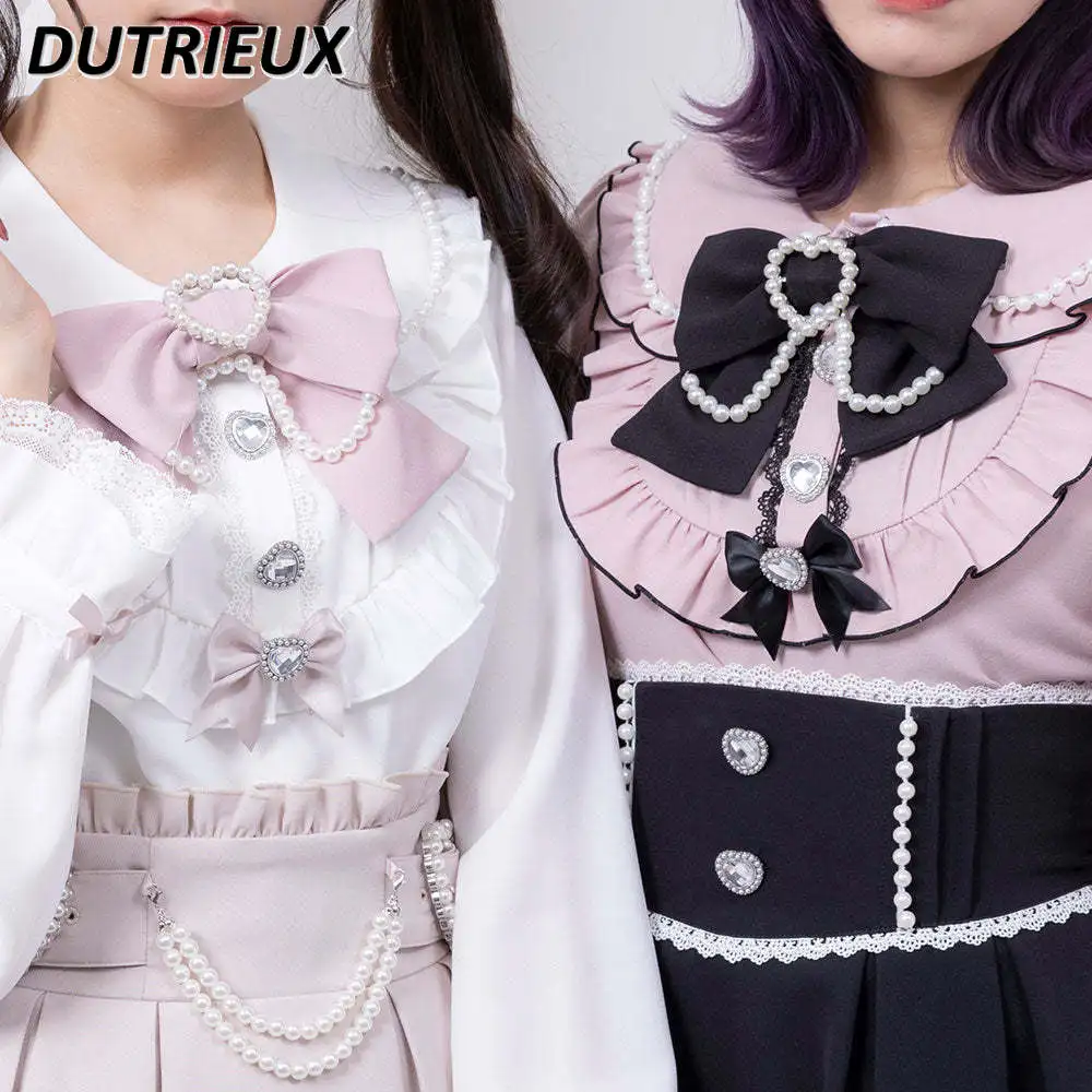 

Japanese Style Sweet Blouse Kawaii Girls 2024 Summer New Bow Doll Collar Ruffled Underwear Shirt Preppy Style Camisas De Mujer