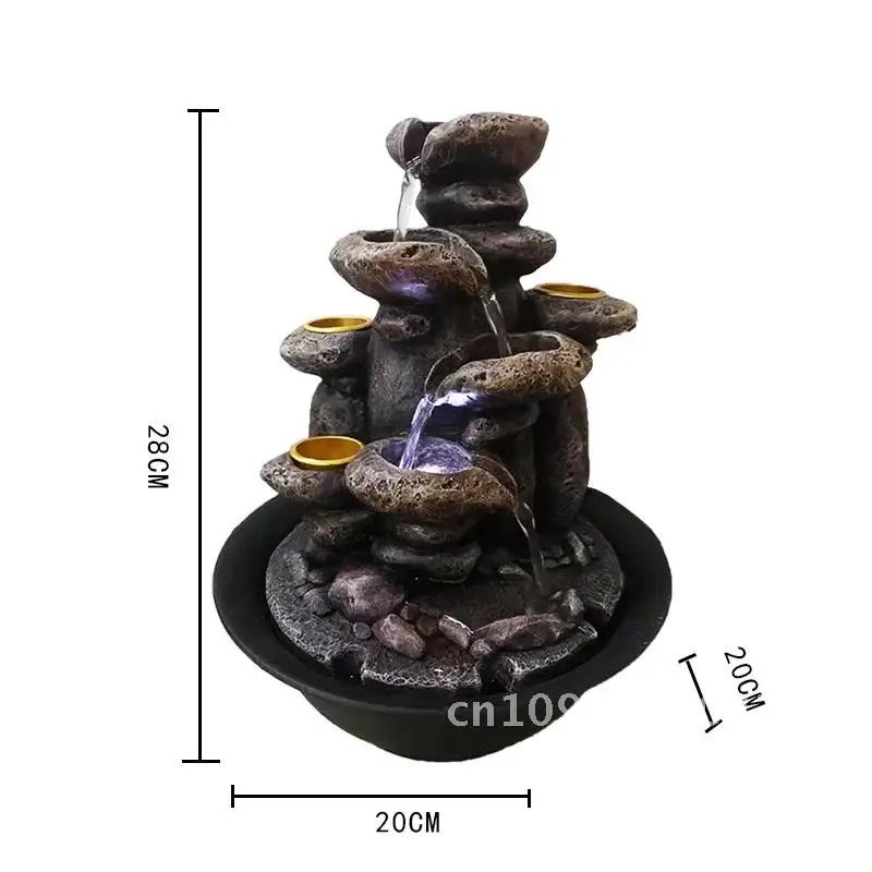 

Multifunction Indoor Water Fountain & Candle Fountains With LED Lights Three Tier Cascading Holders Rocks With Tabletop Soothing