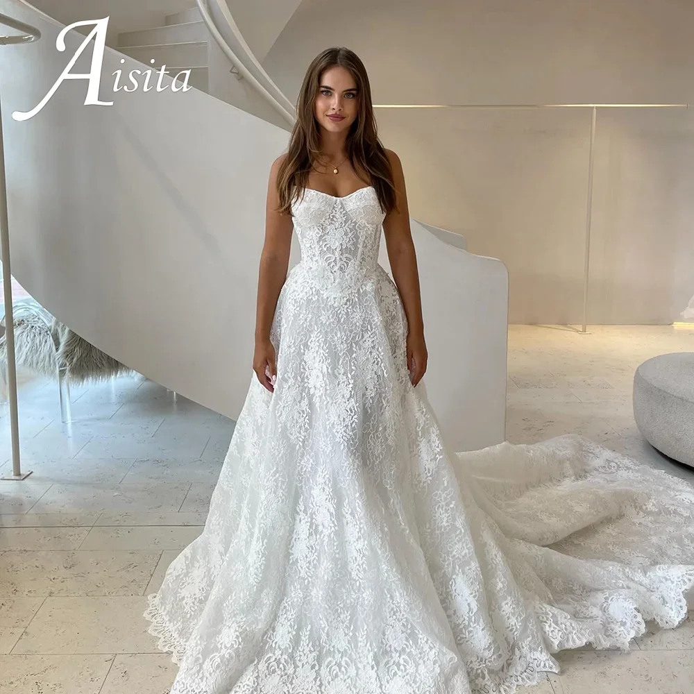 

Off-Shoulder Lace A-line Sweetheart Wedding Party 2025 Gown Backless Trian Luxury Wedding Bridal Dress For Women Customized