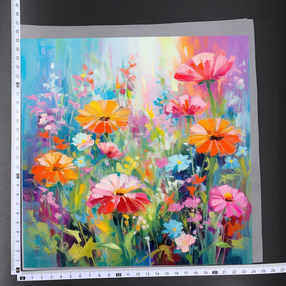25CM Fine Colorful Floral Oil Painting Heat Transfer Patches For Clothes DIY A-Level Washable Shirt Iron-on Thermal Stickers