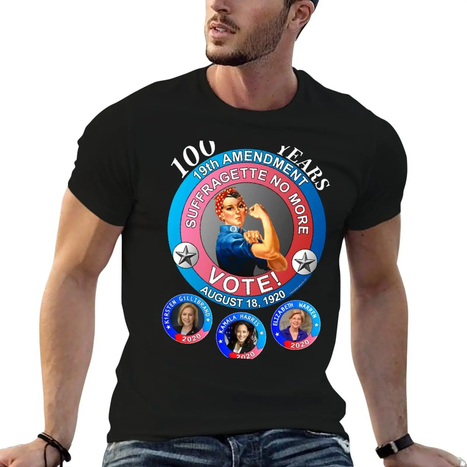 19th Amendment 100th Anniversary Warren Harris Gillibrand Rosie the Riveter T-Shirt Festive Simple T-Shirt