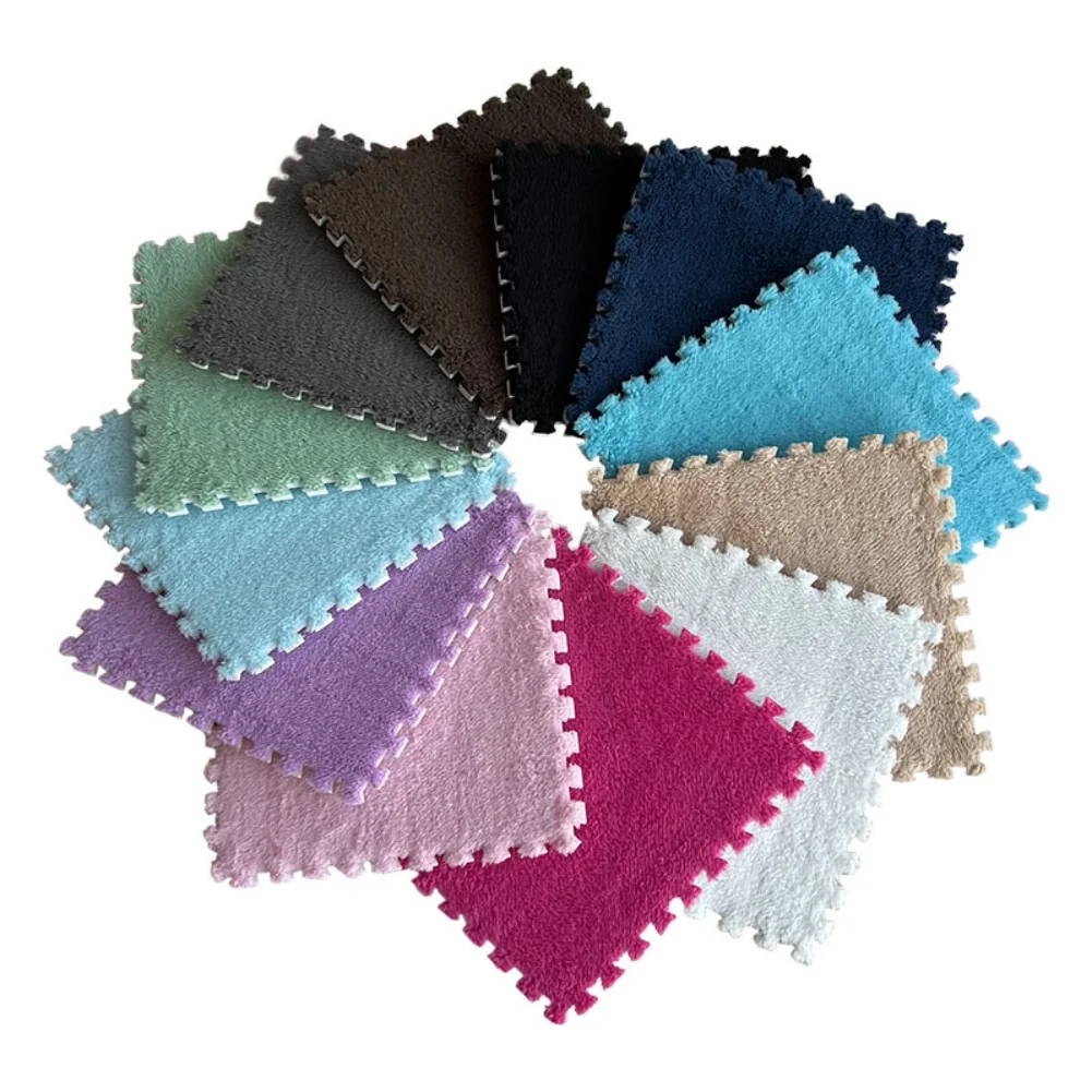 1pc Plush Flannel Foam Floor Mat, Interlocking Square Carpet Tiles For Living RoomBedroom, Playroom, Non-Slip Soft Coral