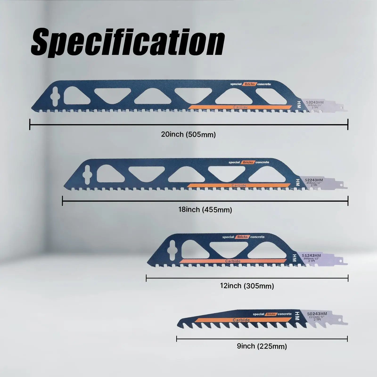 Vearter 225/300/455/505mm Carbide Alloy Reciprocating Saw Blades Saber Saw For Aerated Cement Bubble Bricks Concrete