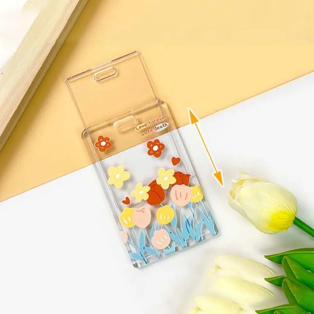 Hanging Neck Transparent Card Holder Double-sided Viewing Sliding Closure Flower Card Case Card Access Control