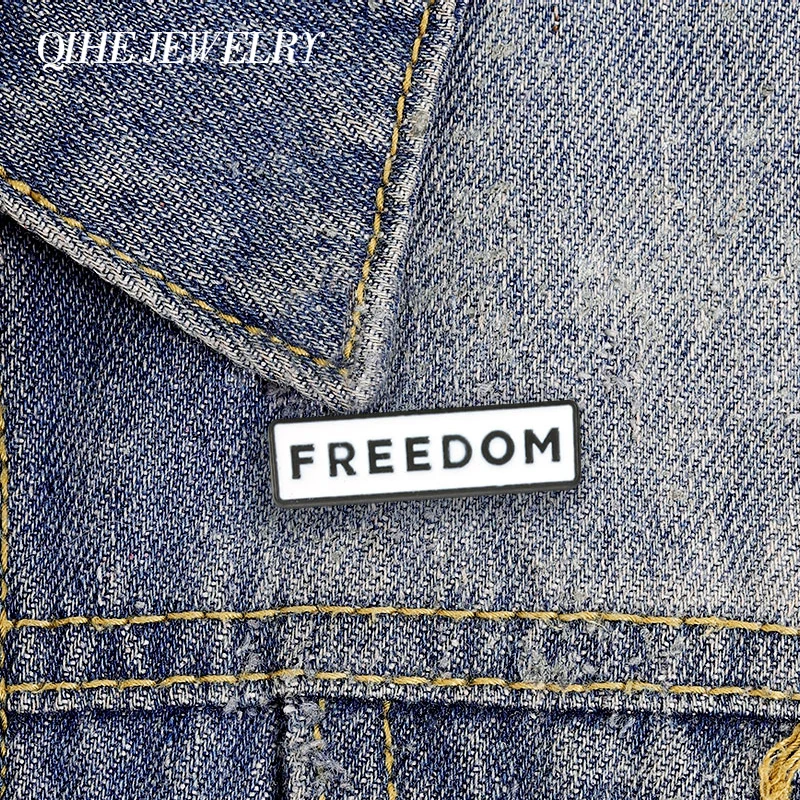 Freedom Slogan Badge Enamel Pins Minimalist Black White Text Metal Brooch Backpack Lapel Badge Cartoon Jewelry Gift for Friends