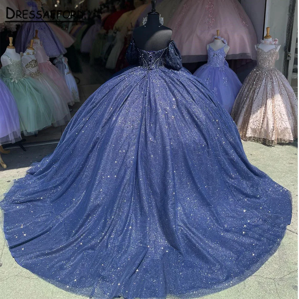 فساتين Quinceanera أميرة الكرة فستان أزرق كحلي 2023 مطرز حلو 16 فستان Vestidos De 15 años