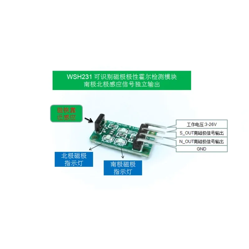 WSH231 Magnetic Pole Recognition Hall Module, Velocity and Flow Measurement, Operation: 3V-26V
