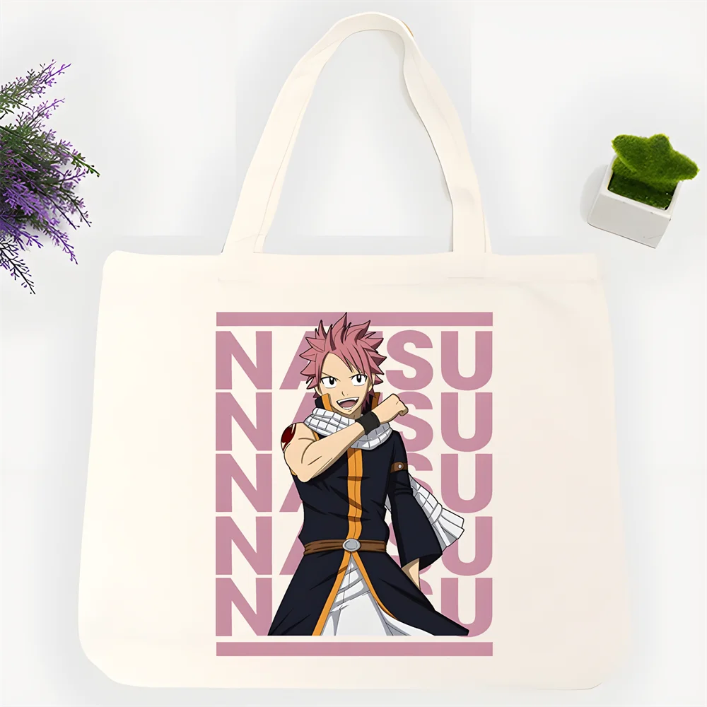 Fairy Tail Guild Cartoon Anime Natsu Zodiac Shopping Bag Print Original Design White Unisex Fashion Travel Canvas Bags