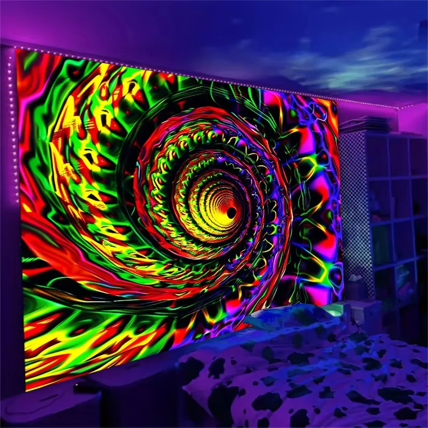 

Spiral Psychedelic Neon Tapestry Colorful Vortex UV Tapestry Blacklight Wall Hanging Bedroom Home Party Decoration Party Decor