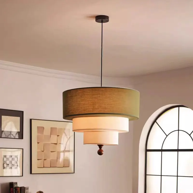 French Medieval Living Room Pendant Light High-End Song Style Aesthetic Dining Room Bedroom Fabric European Study Droplight