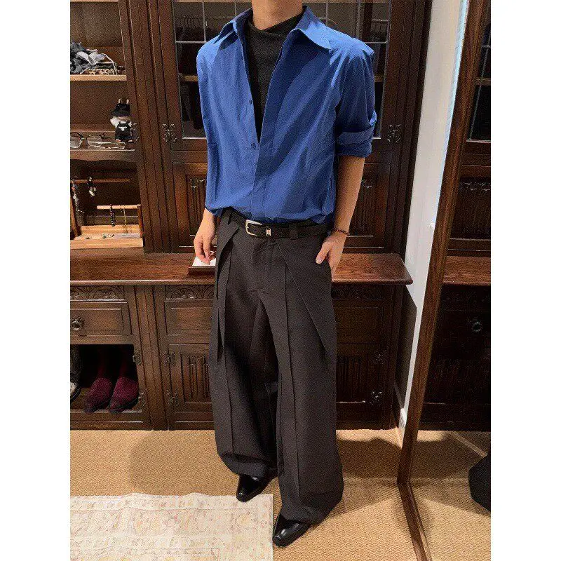 

Cleanfit Klein Blue Men's Long Sleeve Shirt Versatile Stylish Citywalk PU Material Anti-Deformation Thickened Summer Neck