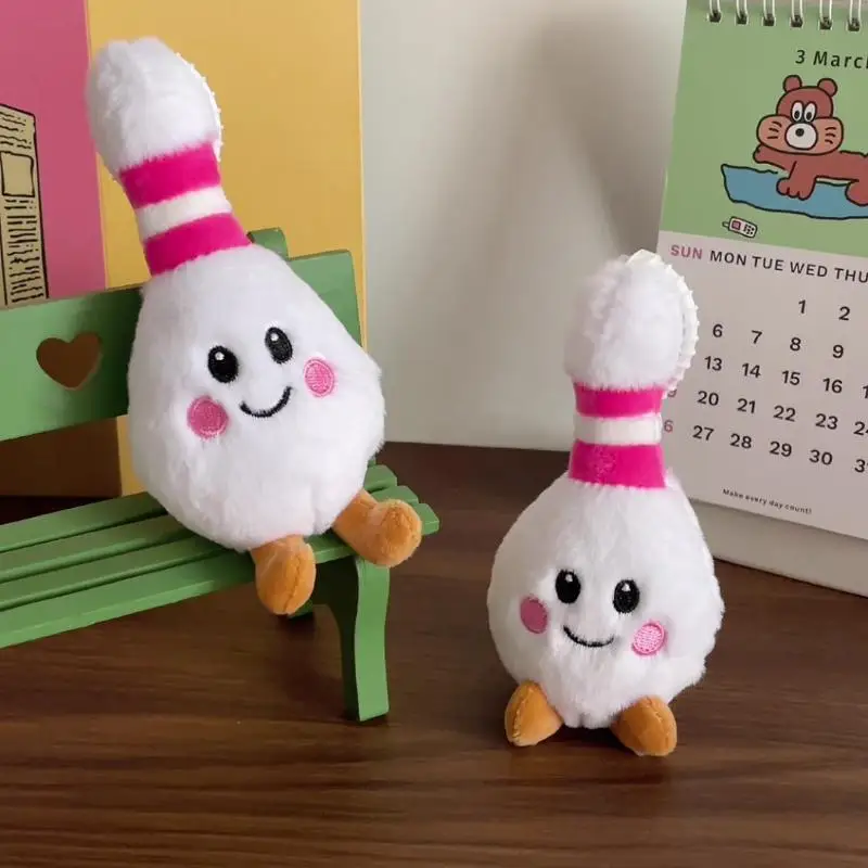 Cute Simulation Bowling Plush Doll Keychain Kawaii Stuffed Soft Keyring Backpack Pendant Bag Charm Decoration Children Toy Gifts