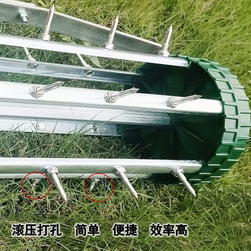 Lawn Aerator Roller, Spike Aerator Tool with Iron Nails, Manual Push Grass Aeration Drum for Soil Oxygenation and Fertilizing
