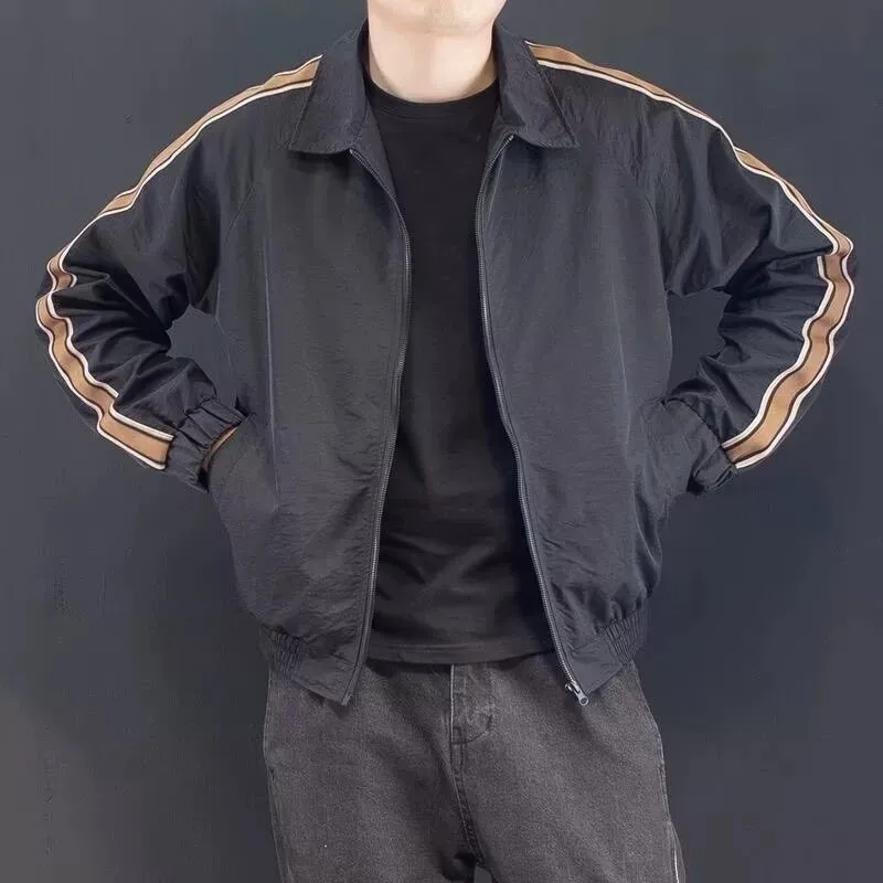 Spring Autumn Men's Work Jacket Loose Long Sleeve Anti-Wear Construction Site Workwear Casual Style Zipper Closure Outerwear