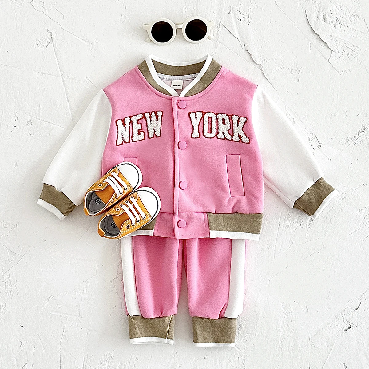 Newborn Baby 2024 Boys Girls Clothes Autumn New Embroidery New York Loose Coat Top+Thick Pants Set Fashionable Baseball Jacket