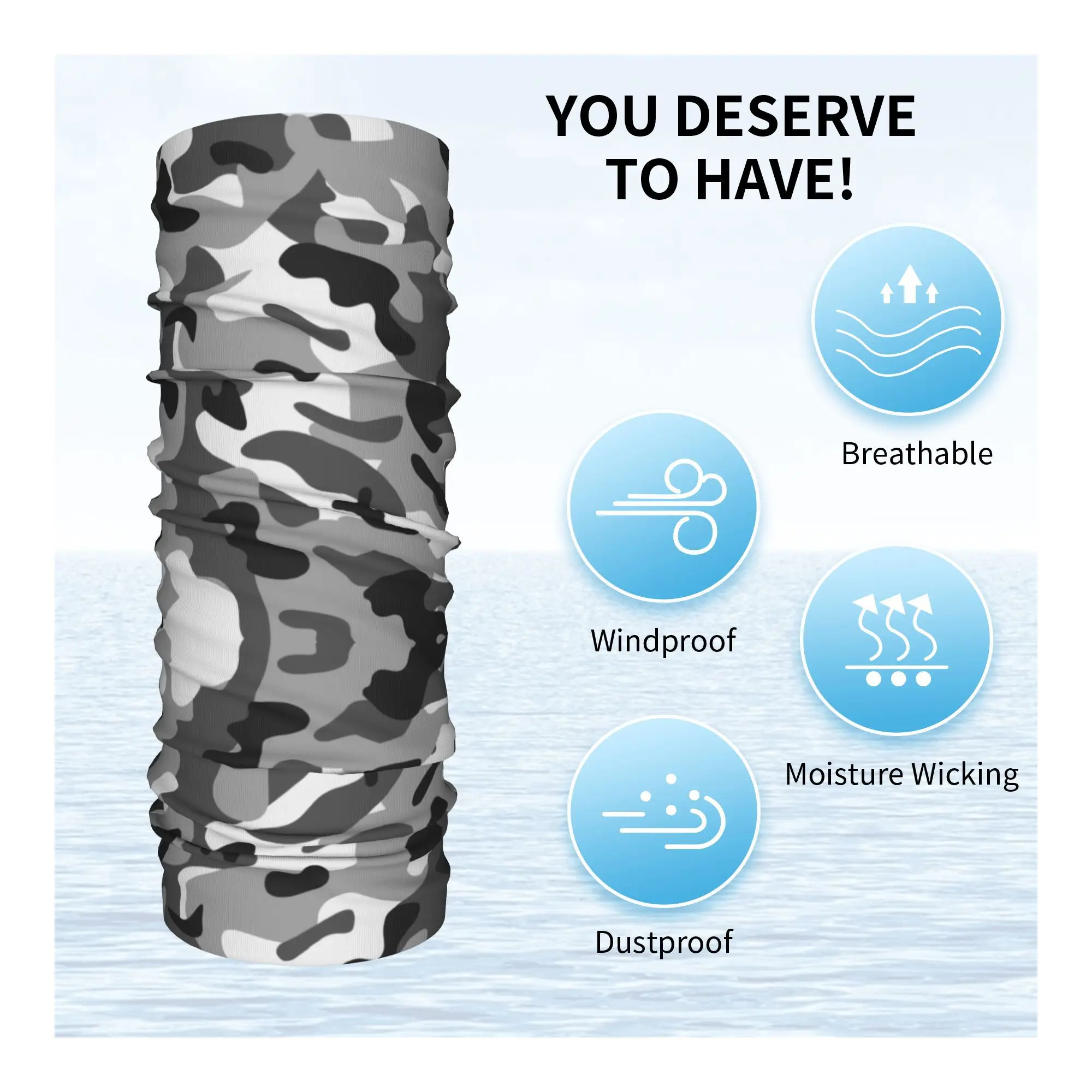 Bandana mimetica grigia personalizzata Scaldacollo invernale da uomo Sciarpa avvolgente antivento per sci Esercito militare Camo Ghetta Fascia per capelli