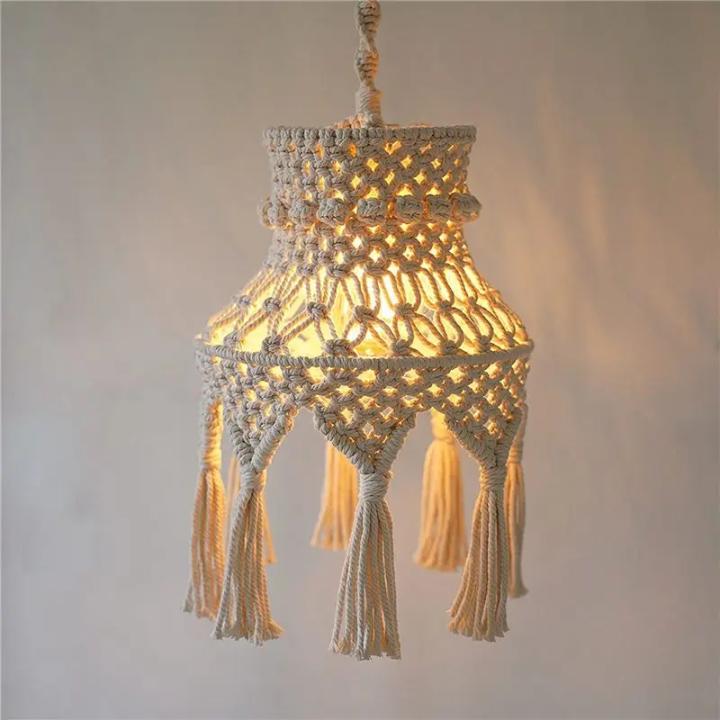 2X Macrame Lamp Shade Boho Hanging Pendant Light Cover, Chandelier Shade For Bedroom Living Room Nursery Dorm Home Decor