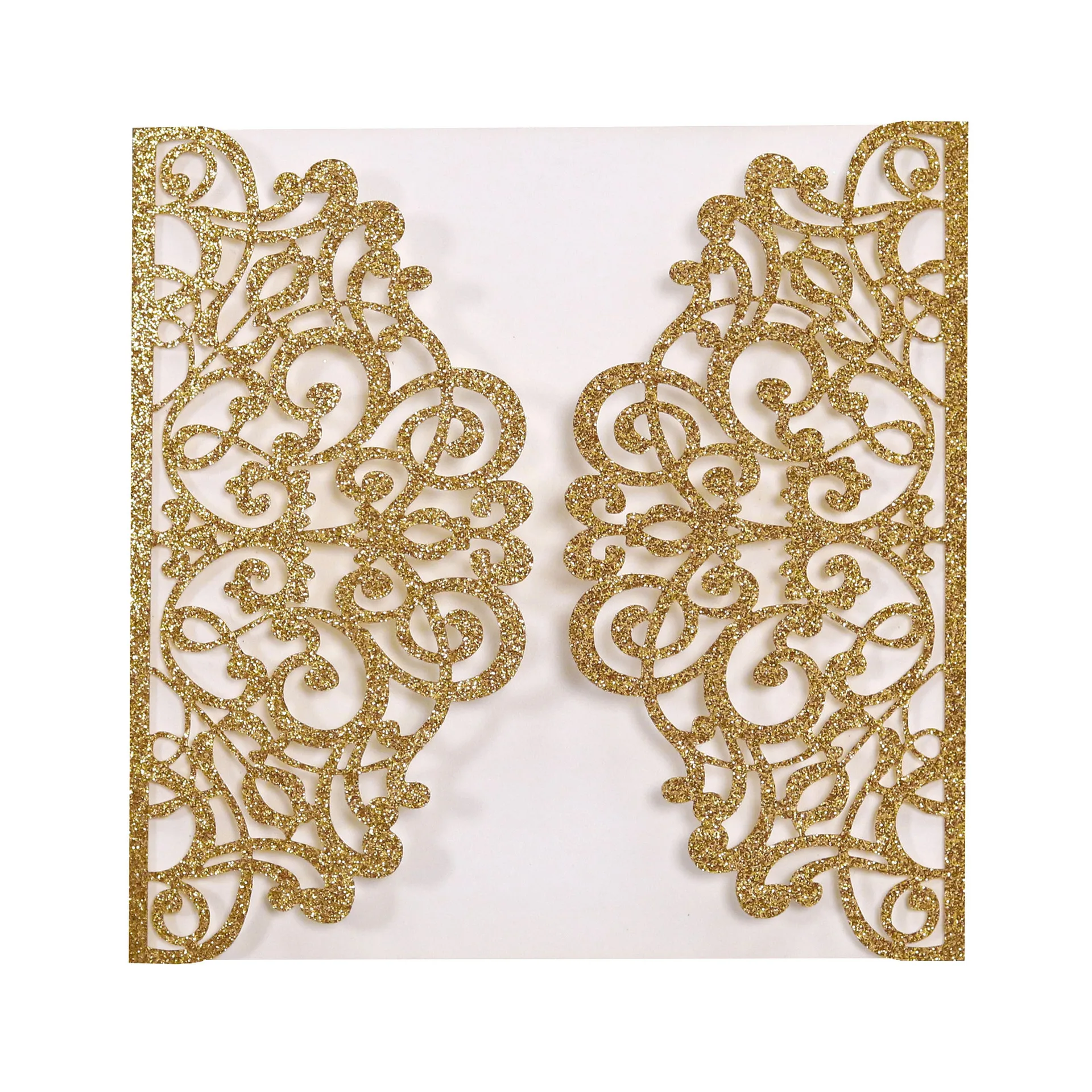 

Square Gold Silver Glitter Laser Cut Wedding Invitation Covers Lace Hollow Unviersal Greeting Cards, 50/100 Pcs