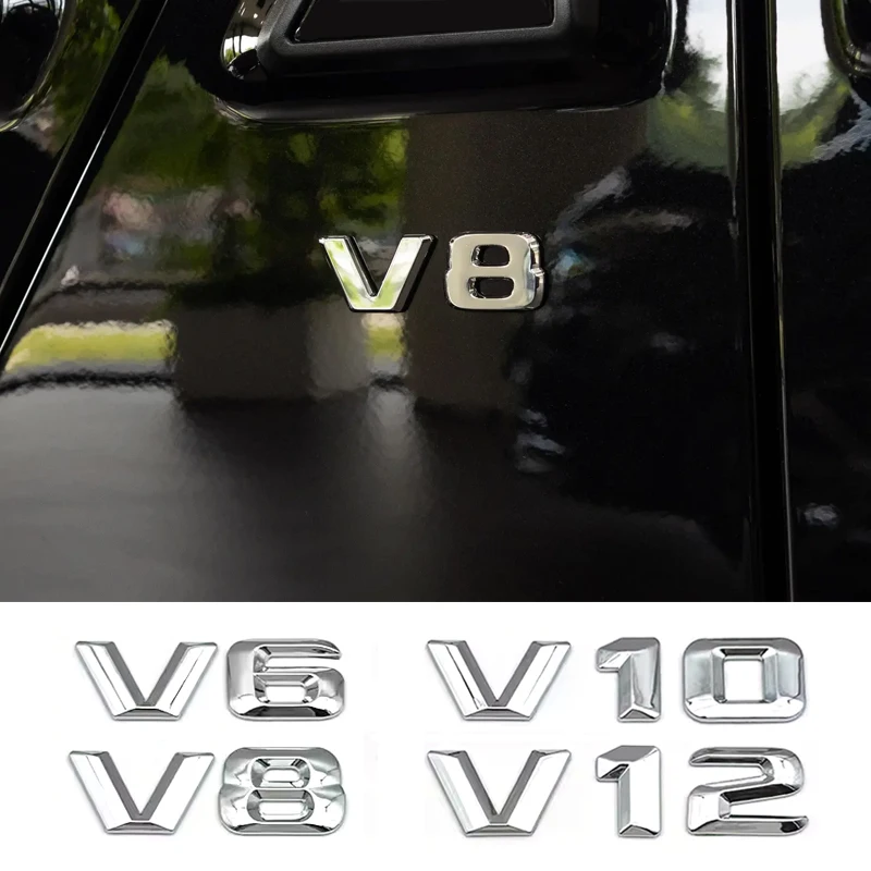 

Auto 3D V6 V8 V10 V12 Logo Engine Displacement Trunk Rear Car Badge Decal Chrome Side Wing Emblem Stickers Car Styling Accessory