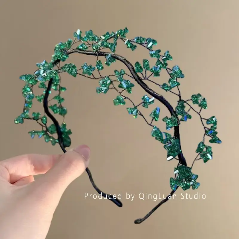 

Зеленая модная роскошная повязка для волос с кристаллами и бисером для женщин и девочек, элегантный головной убор со сверкающим цирконом, повседневные аксессуары для головных уборов